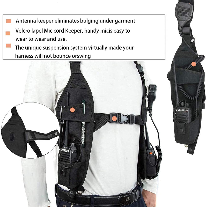 [Australia - AusPower] - Radio Holster, Radio Chest Harness, Portable Radio Chest Carry Case, Front Pouch Two Way Walkie Talkie Vest for Men Women, Multi-Function Double Waist Radio Chest Bag, Camping Tactical Chest Bag 