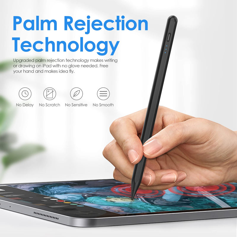 [Australia - AusPower] - Stylus Pen for iPad with Palm Rejection, iPad Pencil for iPad Pro 2021 11/12.9 Inch(2018-2021), iPad 8th Gen, iPad 7/6th, iPad Air 4th/3rd, Tilt Sensitive and Magnetic Design iPad Pencil, Black 