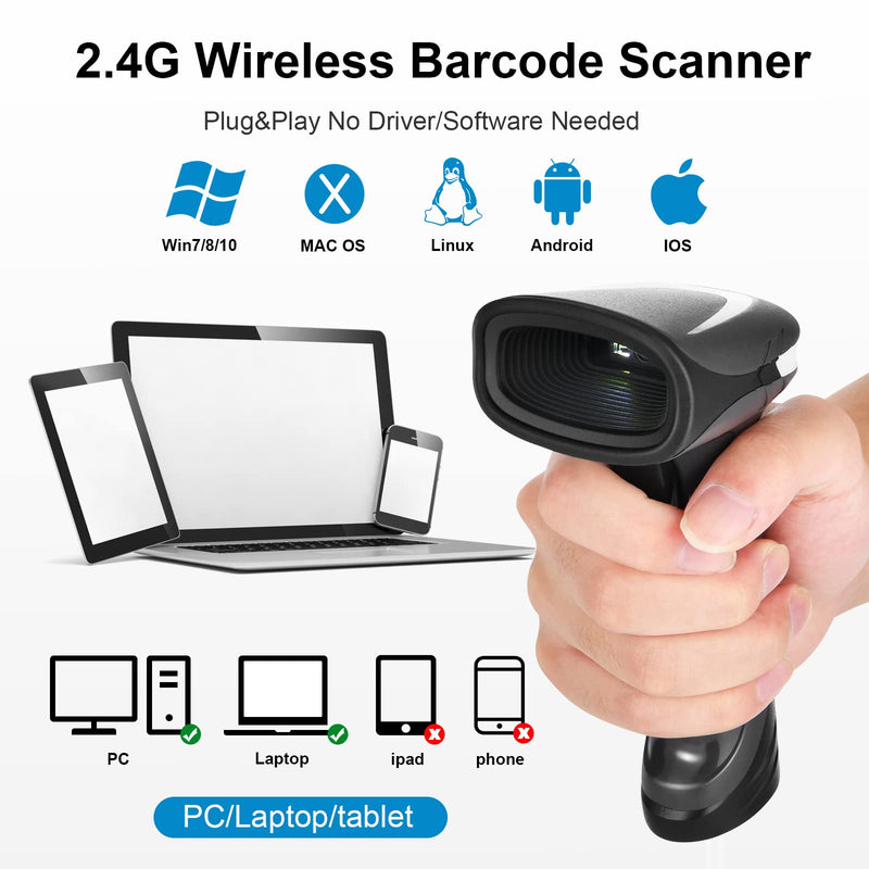 [Australia - AusPower] - 2D Barcode Scanner Wireless,JRHC Portable Handheld Bar Code Scanner 2-in-1 2.4G with USB Wired QR Code Reader 328 Feet Transmission Distance Support POS for Supermarket, Store, Warehouse, Library 655 Wireless 2D 2.4G 