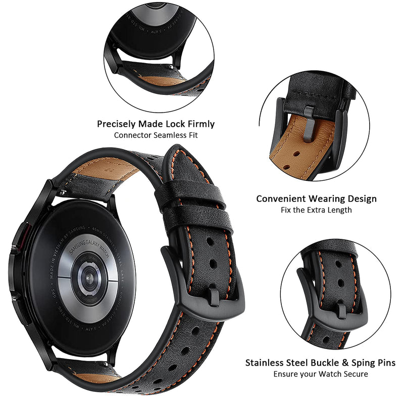 [Australia - AusPower] - Aresh Leather Band Compatible with Samsung Galaxy Watch 4 Band,20mm Leather Watch Bands for Galaxy Watch 4 40mm 44mm, Galaxy Watch4 Classic 46mm Classic 42mm Men Women Black 
