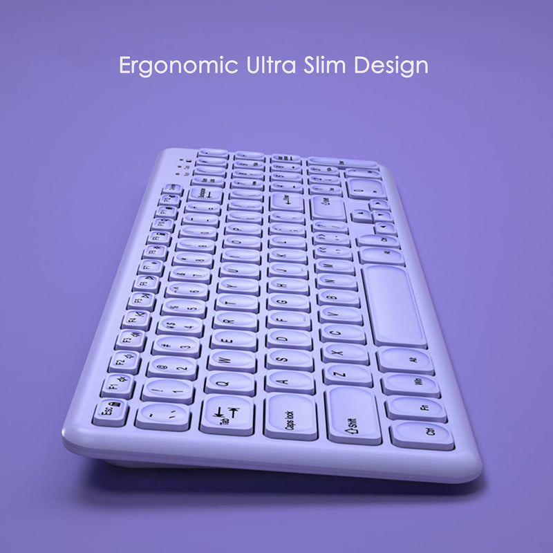 [Australia - AusPower] - Wireless Keyboard and Mouse Combo, Superbcco Cordless Computer Keyboard with Number Keypad, 2.4Ghz USB Receiver, Ultra Slim, Energy Saving, 3-Level DPI for Laptop/Computer/PC/Desktop (Lavender Purple) Lavender Purple 