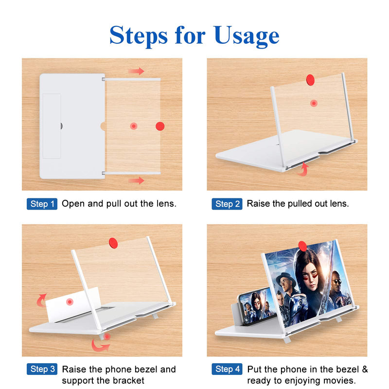 [Australia - AusPower] - 12" Screen Magnifier –3D HD Mobile Phone Magnifier Projector Screen for Movies, Videos, and Gaming–Foldable Phone Stand with Screen Amplifier–Supports All Smartphones(White) White-12Inch 