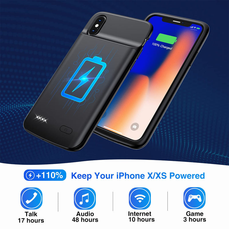 [Australia - AusPower] - Swaller Battery Case for iPhone X XS 10, 4100mAh Slim Charging Case Protective Rechargeable Charger Case Compatible with iPhone X XS 10 (5.8 inch) - Black [New Version] 