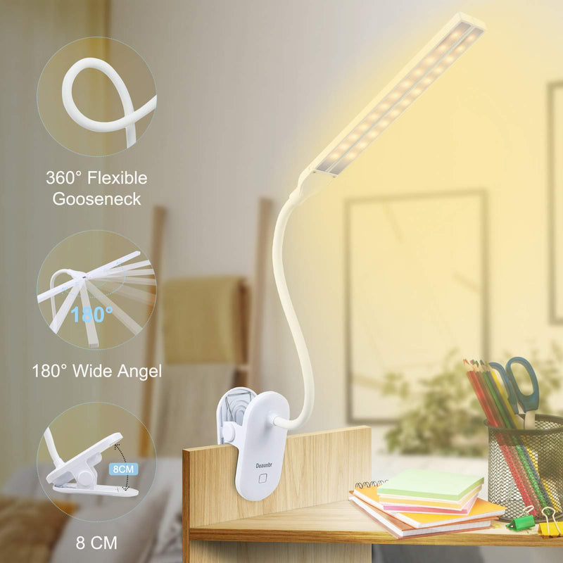 [Australia - AusPower] - LED Reading Light with Clip, Deaunbr Desk Lamp 48 LEDs 2600mAh Battery USB Rechargeable Book Lights Stepless Adjustable Brightness Eye Protection Flexible Table Lamps for Bed Headboard, Home, Office 