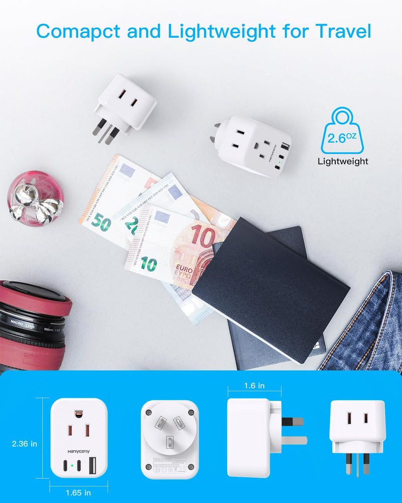[Australia - AusPower] - US to Australia New Zealand Power Plug Adapter, Type I Plug Adapter with 2 Outlets 3 USB Ports(2 USB C), Australia Travel Plug Adapter for USA to Australian AU China Argentina Fiji Travel Essentials Type I - Australia China 