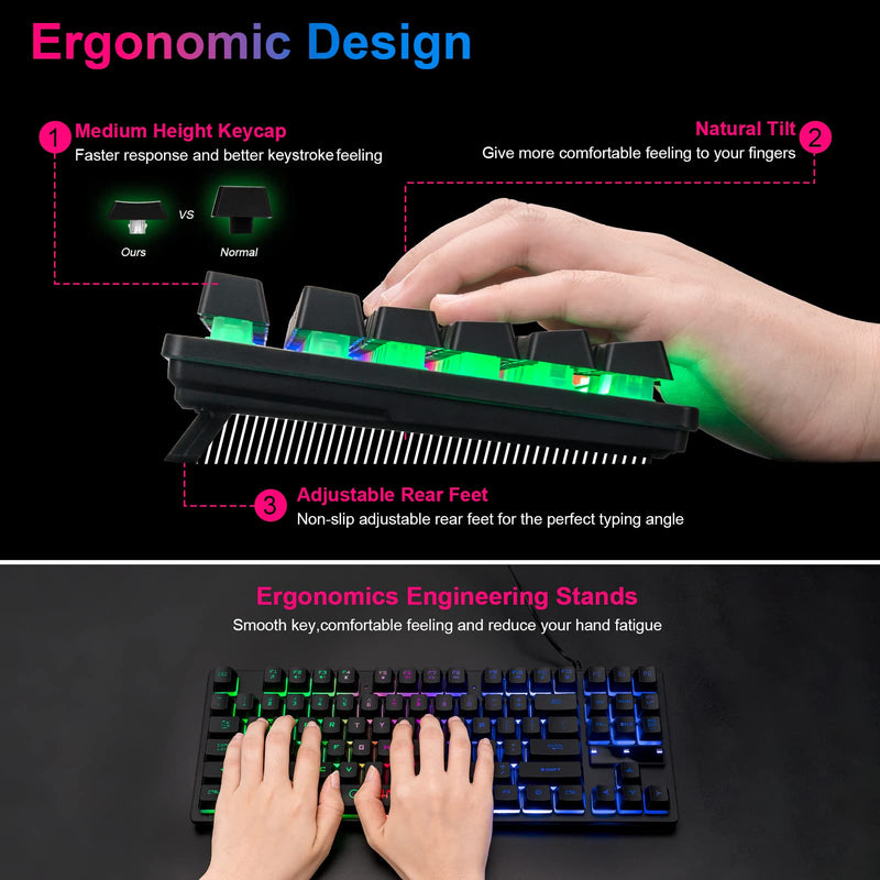 [Australia - AusPower] - RGB Compact Gaming Keyboard, CHONCHOW USB Wired 87 Keys Gaming Keyboard LED Rainbow Backlit Tenkeyless Gaming Keyboard TKL Keyboard Gaming RGB Keyboard for Laptop Ps4 Xbox PC Computer Game and Work Black 