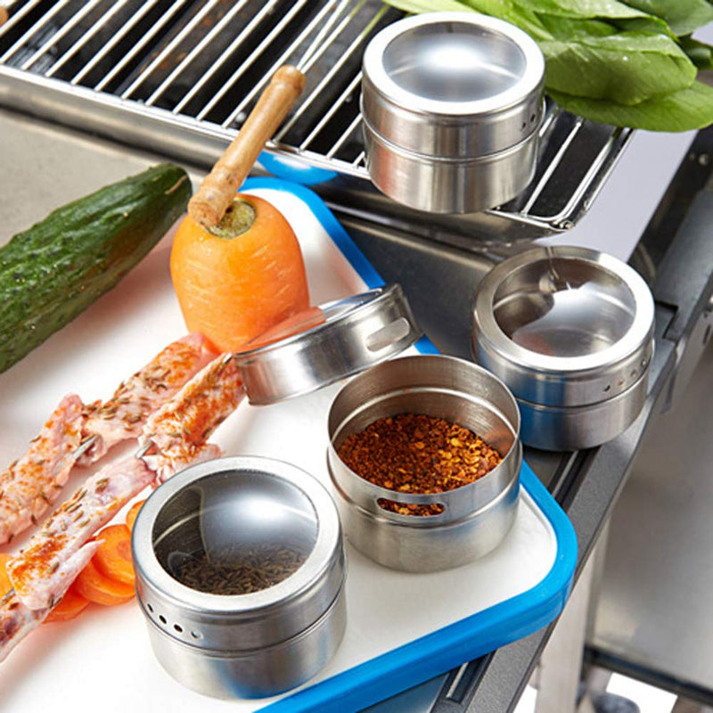 [Australia - AusPower] - 2 Pieces Magnetic Spice Tins Magnetic Spice Jars Multi-Purpose Storage Tin Clear Top Lid with Sift or Pour Organizer Storage Condiment Container 