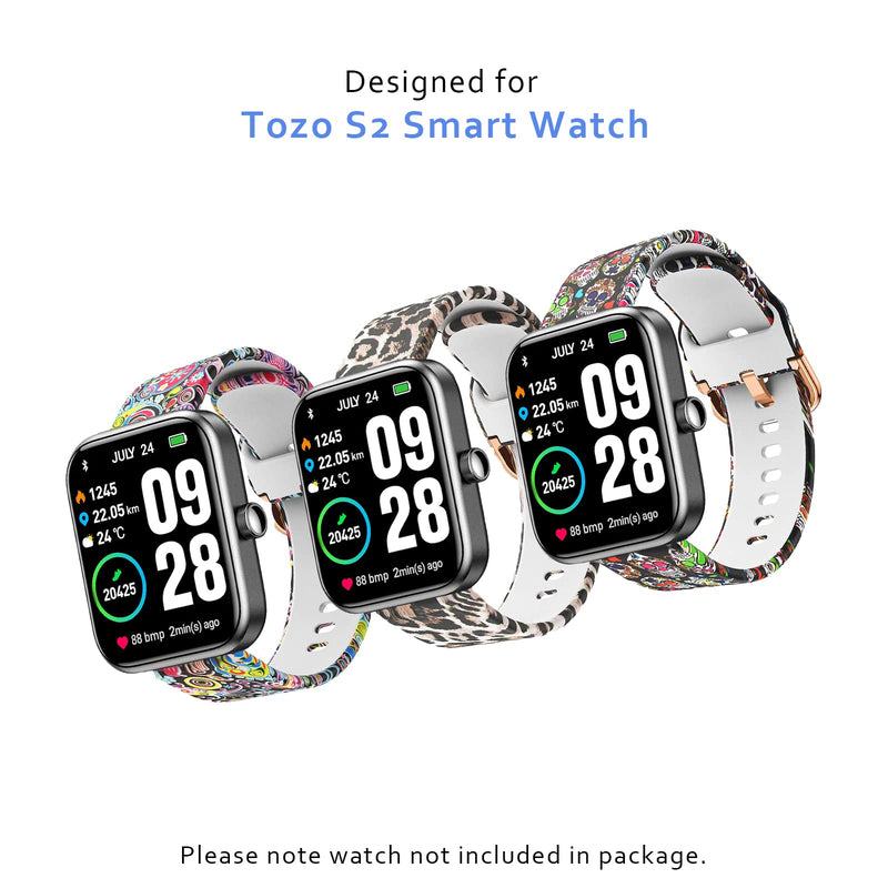 [Australia - AusPower] - NewJourney Bands Compatible with TOZO S2 Watch Band, 22mm Watch Band with Quick Release Soft Silicone Fadeless Pattern Printed Floral Replacement Peacock 