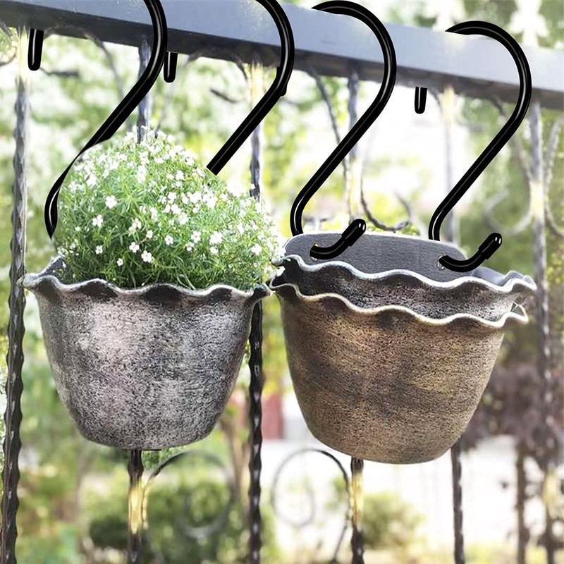 [Australia - AusPower] - DINGEE 6 Inch Heavy Duty S Hooks,Large Vinyl Coated S Hooks for Hanging Plants，6 Pack 7mm Thickness Black Rubber Coated S Hooks Non Slip Metal Hook for Hanging Closet,Garden,Bird Feeders 