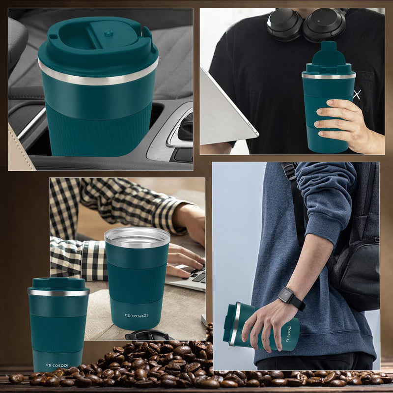 [Australia - AusPower] - CS COSDDI Travel Mug 12oz - Vacuum Insulated Coffee Travel Mug Spill Proof with Leakproof Lid - Double Walled Reusable Tumbler Cups for Keep Hot/Ice Coffee,Tea and Beer(Aquamarine) Aquamarine 