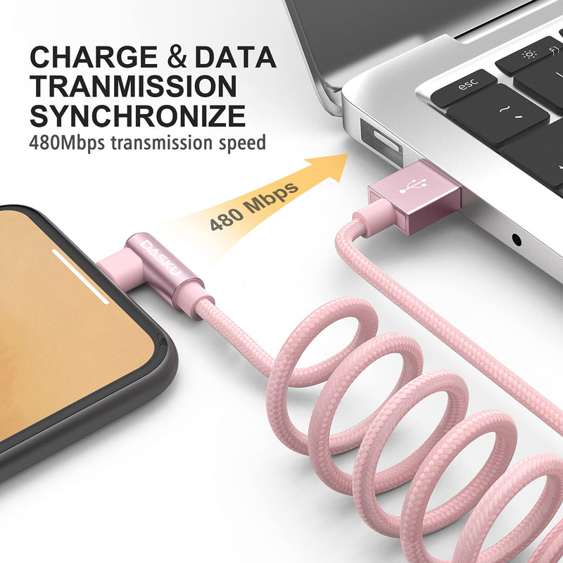 [Australia - AusPower] - 2 Pack 90 Degree iPhone Charger 10Ft Mfi Certified Lightning Cable Right Angle Long Nylon briaded Cord Compatible with Apple iPhone 13 12 11 Pro Max XS XR X 8 7 6 5 Plus iPad (Pink) 10 FT Pink 