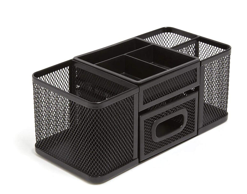 [Australia - AusPower] - 1InTheOffice Desk Supplies Organizer, Desk Caddy 7-Compartment Wire Mesh Accessory Holder, Matte Black 