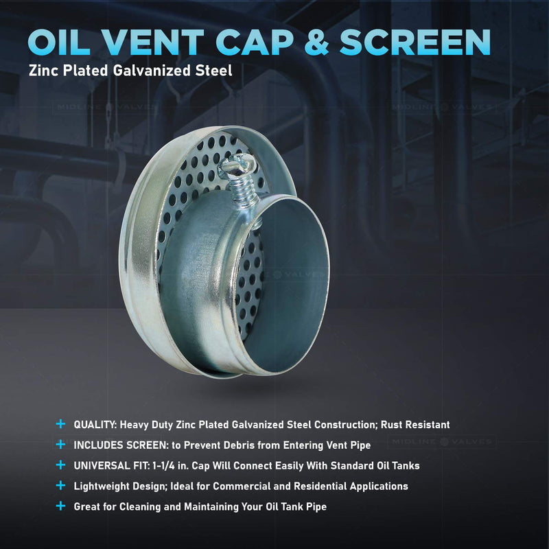 [Australia - AusPower] - Midline Valve S1507 Oil Tank Vent Cap with Screen 2 in. Zinc Plated Galvanized Steel, 2" 2 Inch 