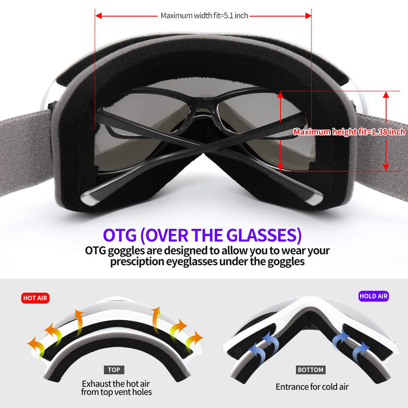 [Australia - AusPower] - Supertrip Snow Ski Goggles Anti-Fog 100% UV Protection Snowboard Skiing Goggles 1-white Frame/Silver Lens(vlt 12%) 