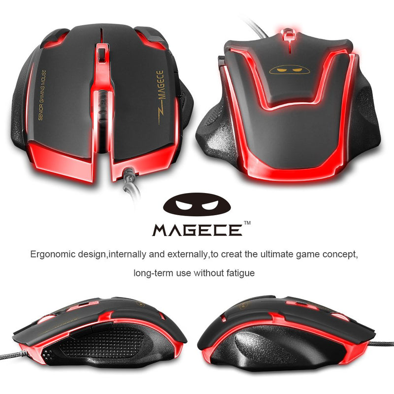 [Australia - AusPower] - Magece G1 Professional 3200 DPI LED Optical USB Wired With 6 Buttons Gaming Mouse Mice for Computer PC Gamer(Black) 