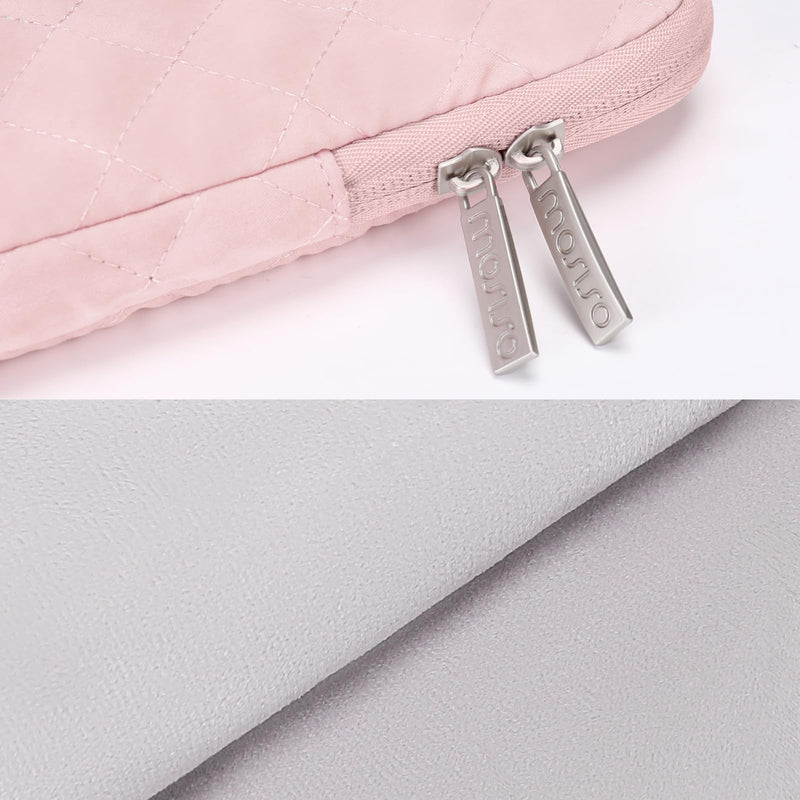 [Australia - AusPower] - MOSISO Laptop Sleeve Compatible with MacBook Air/Pro, 13-13.3 inch Notebook, Compatible with MacBook Pro 14 inch 2023-2021 M2 M1, Square Quilted Vertical Bag with Pocket & Small Case, Chalk Pink 