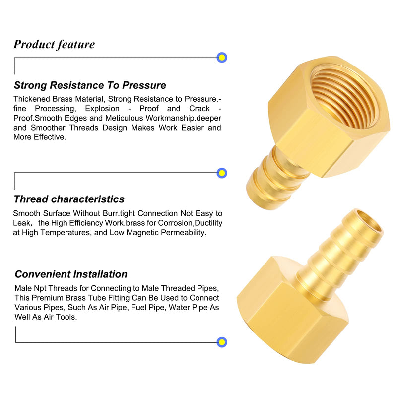 [Australia - AusPower] - TAILONZ PNEUMATIC 3/8 Inch Barb x 1/4 Inch NPT Brass Female Hose Fitting Connector（Pack of 10） 3/8''Barb×1/4''NPT Female 