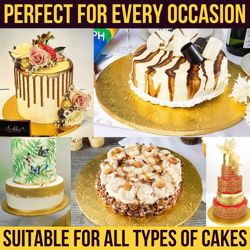 [Australia - AusPower] - 12 Inch Cake Boards - 4-Pack Cake Drums 12 Inch Dia. - Disposable Gold Cake Board Circles - Reusable Round Cake Boards - Cake Base Cardboard Cake Rounds - Cake Decorating Supplies & Baking Supplies 