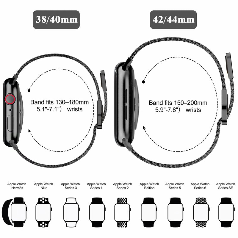 [Australia - AusPower] - JuQBanke Metal Magnetic Bands Compatible for Apple Watch Band 44mm with Case, Stainless Steel Milanese Mesh Loop Replacement Strap Compatible with iWatch Series SE 6/5/4/3/2/1 for Women Men,Black Black 44 mm 