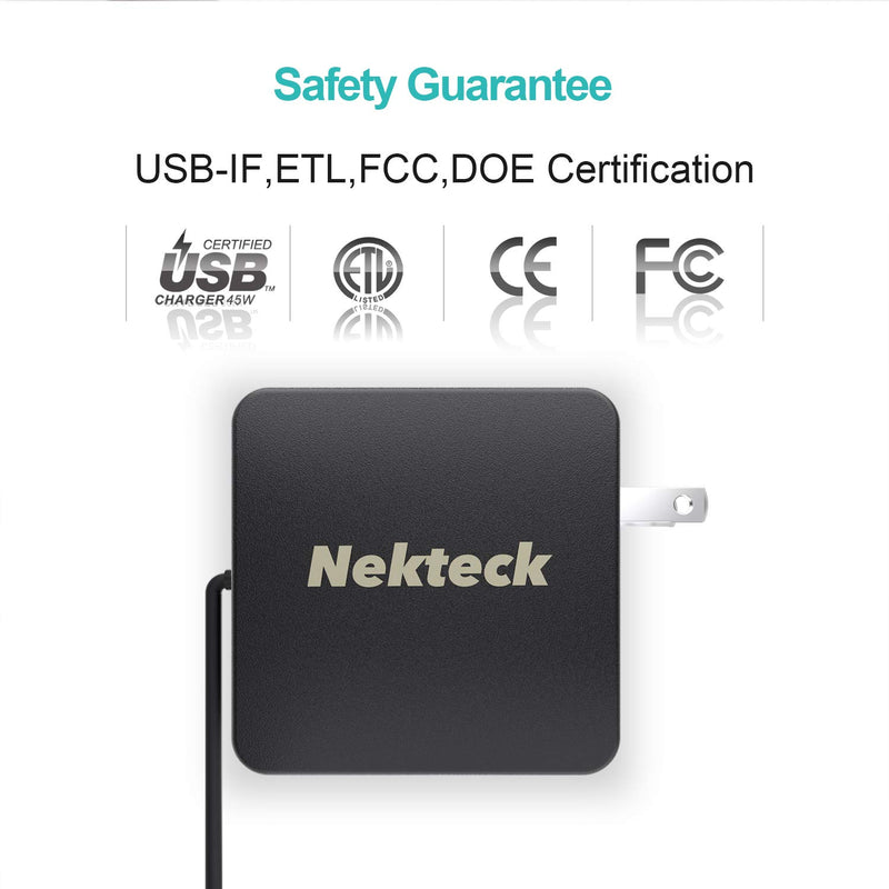 [Australia - AusPower] - Nekteck 45W USB C Wall Charger with Power Delivery, Laptop Fast Charging Adapter Built-in 6ft Type C Cable Compatible with MacBook, Dell XPS, Surface Go, Pixel, Galaxy(NOT Ideal for Note10/S10/10+PPS Black 