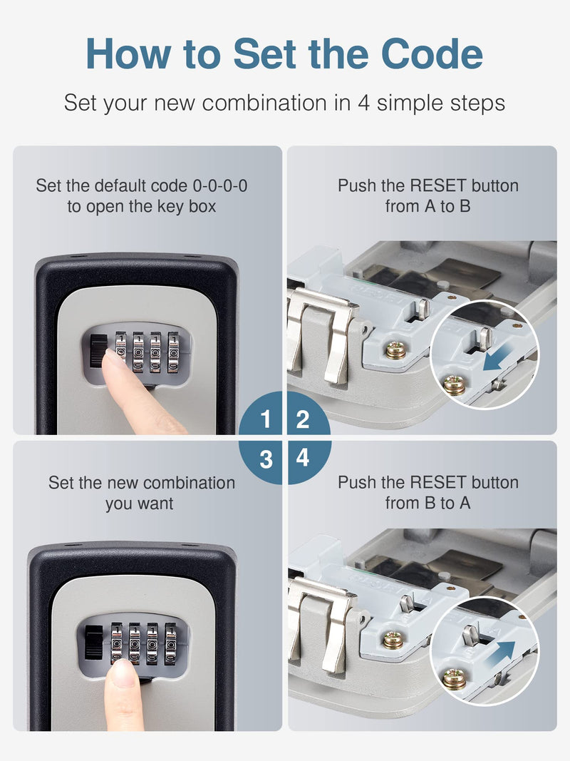 [Australia - AusPower] - Puroma Key Lock Box Waterproof Combination Lockbox Portable Resettable Wall Mounted & Hanging Key Safe Lock Box for House Keys, Realtors, Garage Spare, Black & Gray 