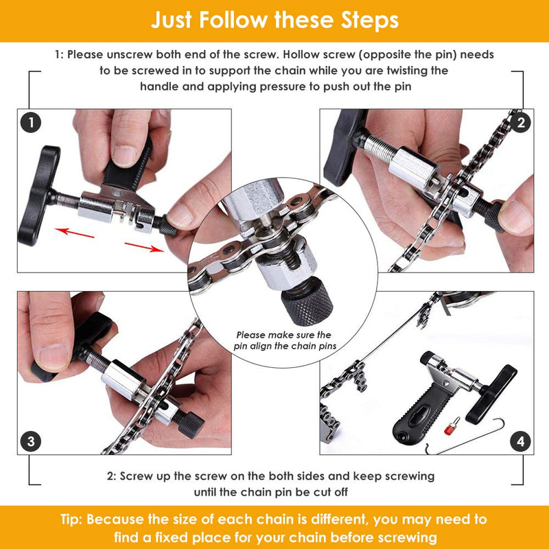 [Australia - AusPower] - WOTOW Bike Chain Repair Tool Kit Set, Cycling Bicycle Chain Breaker Splitter Cutter & Wear Indicator Checker & Master Link Pliers Remover & Reusable Missing Connector for 6/7/8/9/10 Speed Chain 