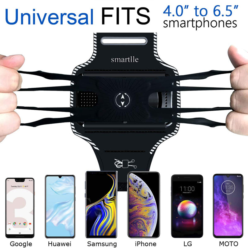 [Australia - AusPower] - Smartlle Phone Armband, 360° Rotatable Sports Armband for All Phones: iPhone 13 12 11 Mini Pro Max/XR/XS Max/X/ XS/8 7 6S Plus, Samsung Galaxy S21, LG, Moto, Pixel; for Running Workout Gym Jogging Black 