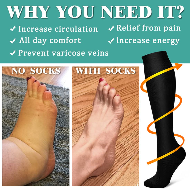 [Australia - AusPower] - 3 Pack Medical Compression Sock-Compression Sock For Women and Men Circulation -Best for Running,Nursing,Athletic Sports 01-black Small-Medium 