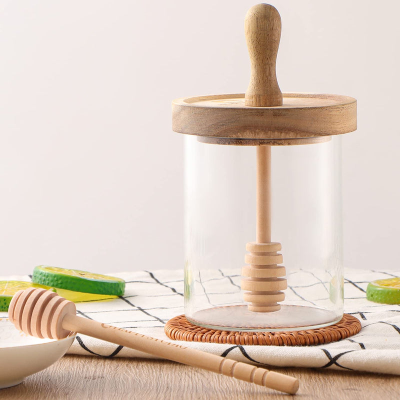 [Australia - AusPower] - HAPPi STUDIO Airtight Honey Pot - 13 Oz Honey Jar - Honey Jar and Dipper Set - Honey Jars with Dipper - Honey Dipper Stick and Jar Set - Honey Dispenser - Honey Containers - Glass Honey Holder 