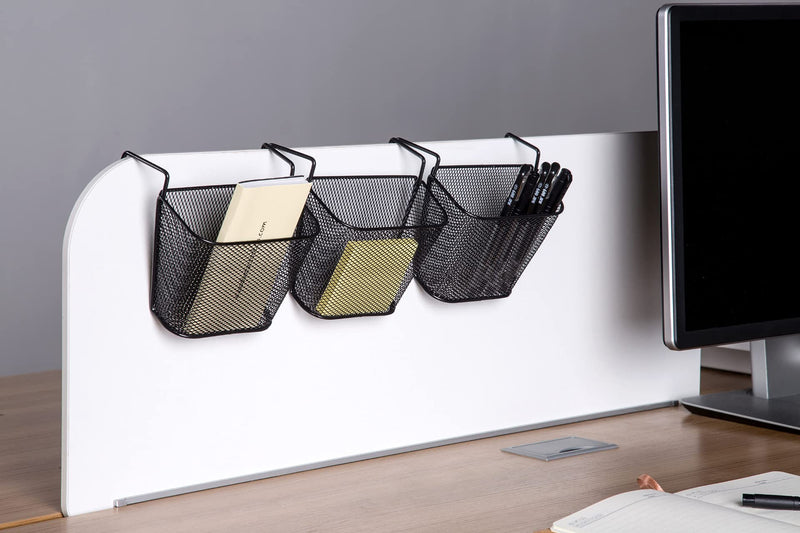 [Australia - AusPower] - Chris.W 2Pack Office Cubicle Accessories, Black Wire Mesh Hanging Pen Organizer Pencil Holder for Cubicle Partition Home Office, Markers, Glue, Stapler, Memo, Remote Controller Storage Baskets (Black) 