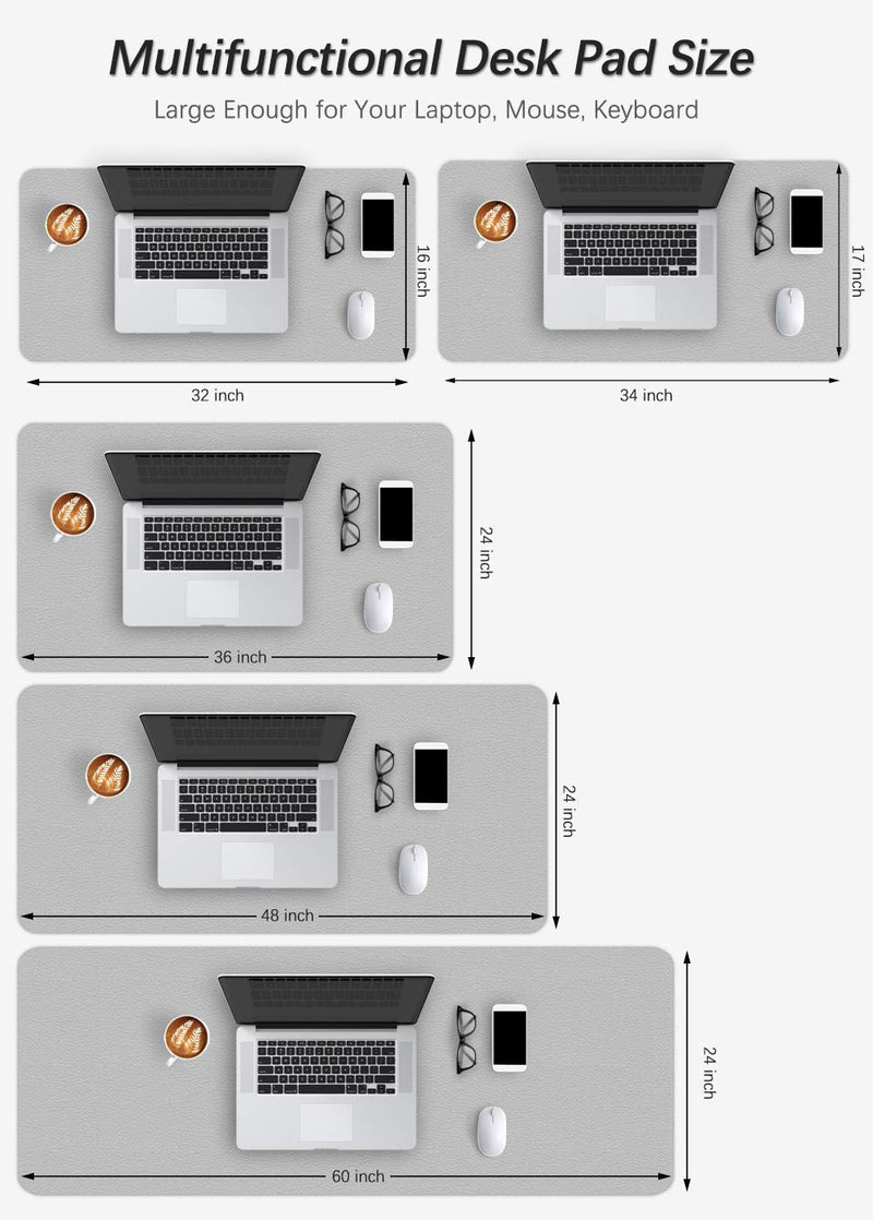 [Australia - AusPower] - Office Desk Pad Protector Mouse Pad 17 X 34 Inch Desk Blotter Pad on Top of Writing Desks Waterproof PU Leather Desk Mat Desktop Accessory Organizer for Computer Laptop Keyboard Dual-Sided Gray/White 17X34 Inch Gray + White 