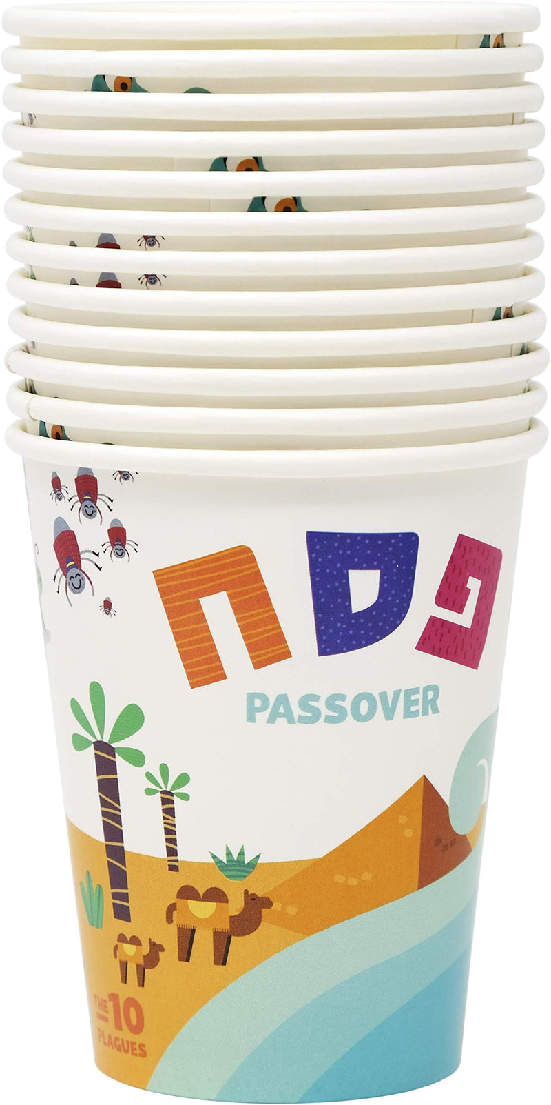 [Australia - AusPower] - Passover Disposable Seder Plate Set - Ten Plagues Design - 9" and 7" Plates, Cups, Napkins, and Place Cards, 120 Piece Set, Serves 24 People 