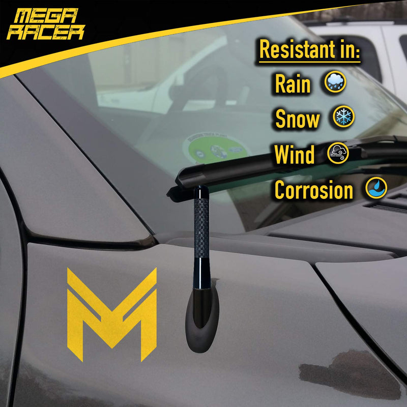 [Australia - AusPower] - Mega Racer 3" 76 mm Carbon Fiber Polished Finish Black Short Automotive Antenna with Internal Copper Coil AM FM Compatible for Car and Truck Vehicle, 1 Piece 