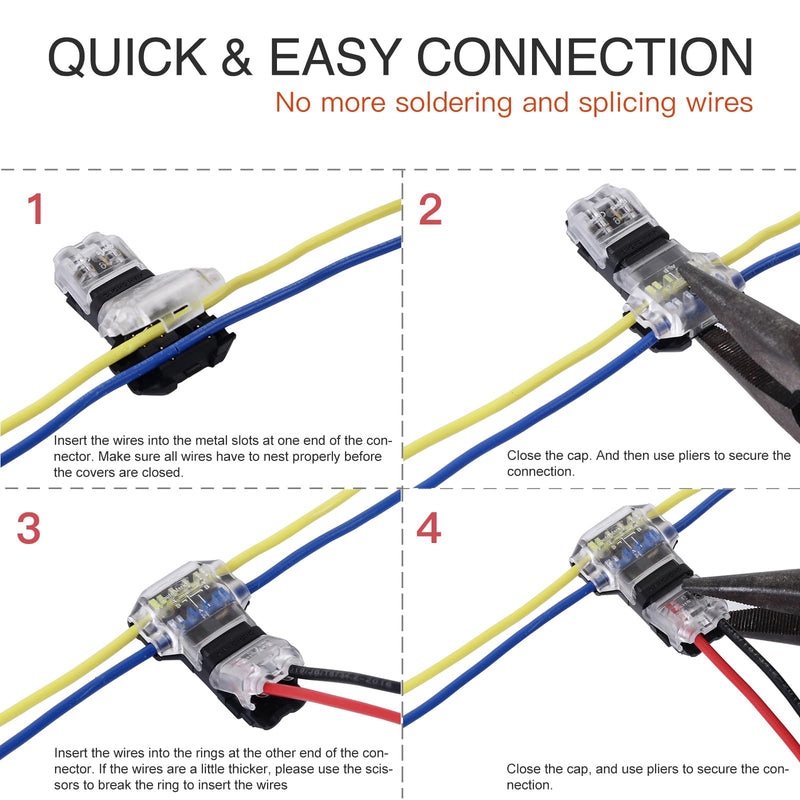 [Australia - AusPower] - Brightfour T Tap Wire Connectors for 14-18 AWG Wires, No Wire Stripping 3 Way Wire Connectors Combo, Solderless Wire Splice Connectors, Low Voltage and High Voltage Wire Connectors 12 Pack 