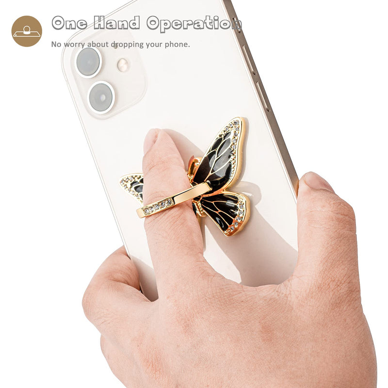[Australia - AusPower] - Cell Phone Ring Holder Butterfly, Finger Kickstand, Phone Ring Grip Holder, Compatible with iPhone 13/12/Mini/Pro/Pro Max and Android Phone (Gold Black) 