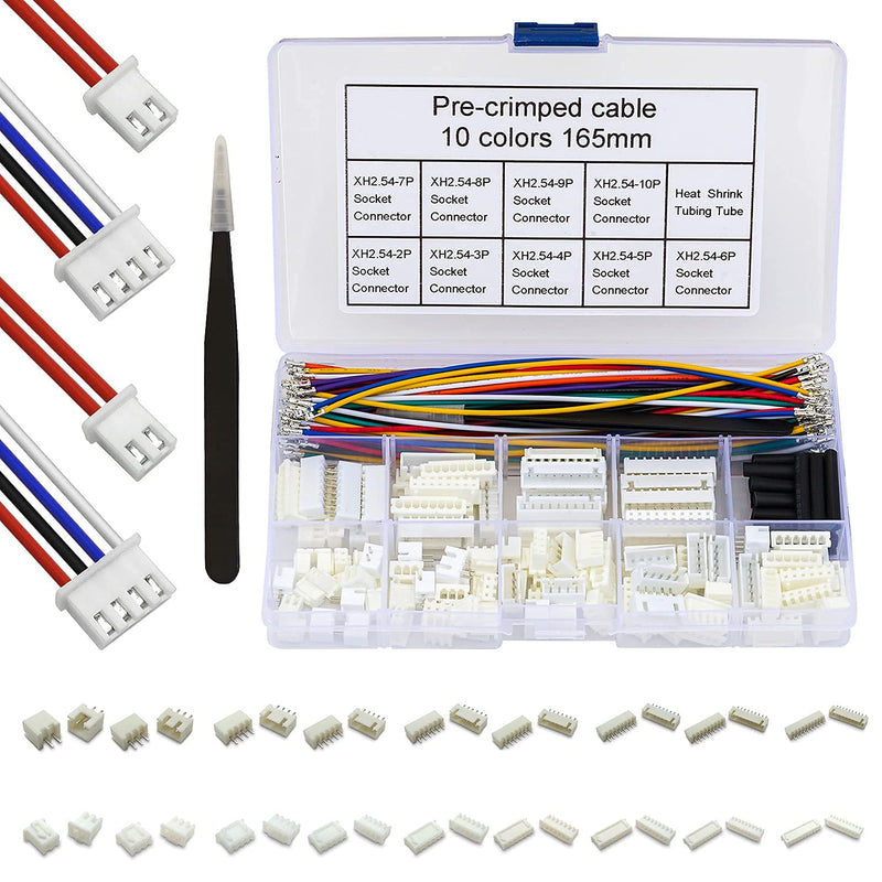 [Australia - AusPower] - Keszoox XH 2.54mm JST Connector Socket Kit with Pre-Crimped Cables Wire 2/3/4/5/6/7/8/9/10 Pin Housing JST Adapter Cable Connector Socket 22AWG Wire 10 Colors XH2.54 