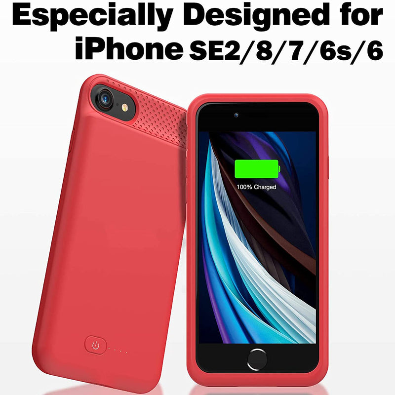 [Australia - AusPower] - BOPPS Battery Case for iPhone 8/7/6s/6/SE 2020,6000mAh Ultra Slim iPhone Charging Case Full Protection Portable Rechargeable Battery Pack Extended Charger Case for iPhone 8/7/6s/6/SE(2020)-4.7inch Red 