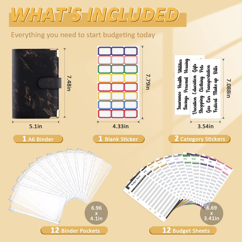 [Australia - AusPower] - Onlyesh Budget Binder, Budget Binder with Zipper Envelopes, Cash Envelopes for Budgeting, Money Organizer for Cash, 28Pcs Budget Planner with Cash Envelopes(Black) Black 