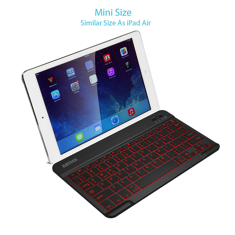 [Australia - AusPower] - Arteck HB030B Universal Slim Portable Wireless Bluetooth 3.0 7-Colors Backlit Keyboard with Built in Rechargeable Battery, Black 