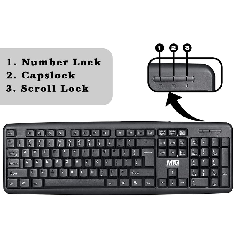 [Australia - AusPower] - MTG Full Size Wired Computer Keyboard, with 5ft USB-A Cable, 104-keys, Foldable Legs and noiseless Key, Compatible with PC, Laptop and Windows 7/8/10/11 