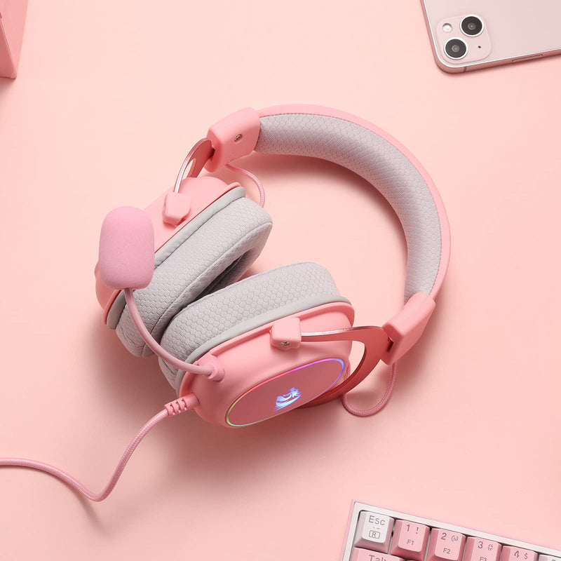 [Australia - AusPower] - Redragon H510 Zeus-X RGB Pink Wired Gaming Headset - 7.1 Surround Sound - 53MM Audio Drivers in Memory Foam Ear Pads w/Durable Fabric Cover- Multi Platforms Headphone - USB Powered for PC/PS4/NS Pink-RGB 