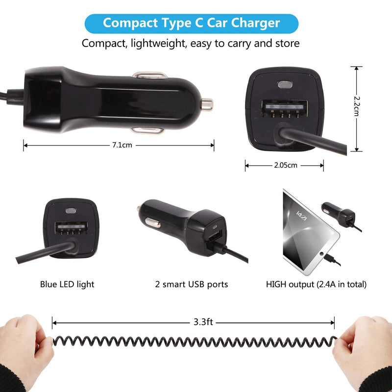 [Australia - AusPower] - USB C Car Charger, 2.4A Fast Charging Car Adapter with Built-in 3ft Type C Cable for Samsung Galaxy S20 FE S10 Lite S10e Note 20 A10E A20 A30S A50 A51 A71 5G A11, LG Stylo 6 5 4 V60 K51, Moto G9 G8 