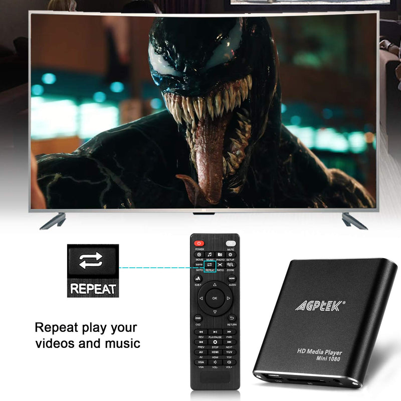 [Australia - AusPower] - HDMI Media Player, Black Mini 1080p Full-HD Ultra HDMI Digital Media Player for -MKV/RM- HDD USB Drives and SD Cards 
