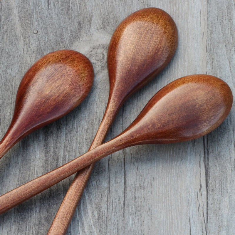 [Australia - AusPower] - Wooden Spoons, 6 Pieces 9 Inch Wood Soup Spoons for Eating Mixing Stirring, Long Handle Spoon with Japanese Style Kitchen Utensil, ADLORYEA Eco Friendly Table Spoon Brown 