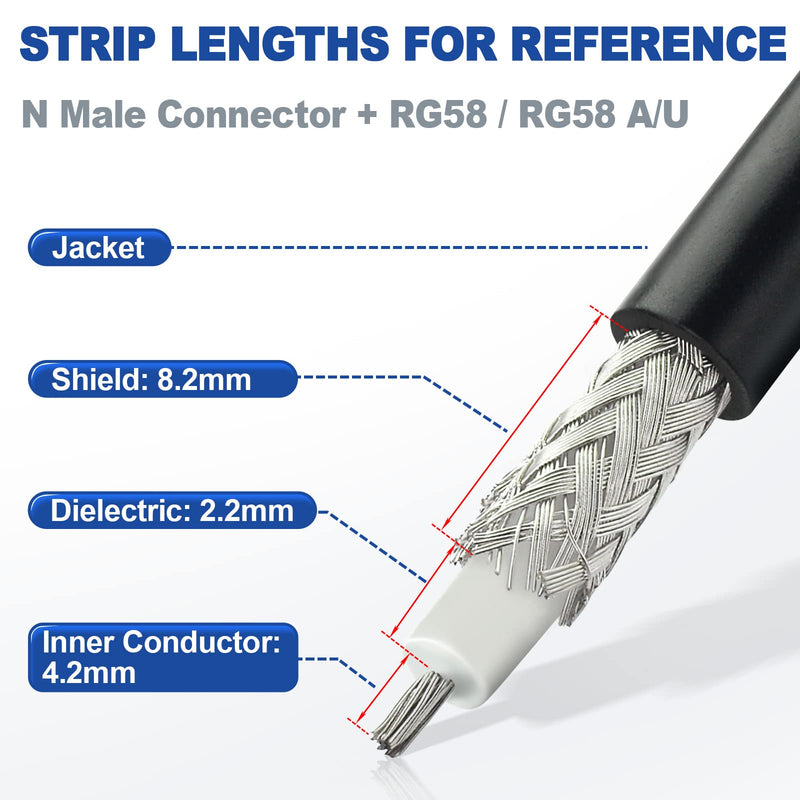 [Australia - AusPower] - Eightwood N Male Plug Crimp RF Connector 50 ohm for RG58 RG142 LMR195 Cable (5-Pack) rg58 N male 