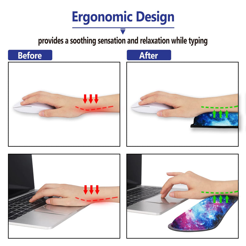 [Australia - AusPower] - ArtSo Keyboard Wrist Rest and Mouse Pad with Wrist Support Set Ergonomic Coaster, Memory Foam Mousepad 4 in 1 Non-Slip Rubber Base Durable Comfortable for Easy Typing Pain Relief, Starry Sky Galaxy 