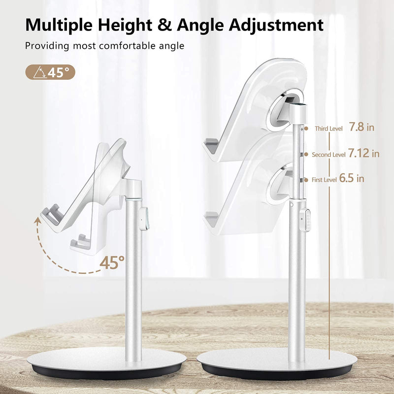 [Australia - AusPower] - KTRIO Cell Phone Stand, Adjustable Angle Height Phone Holder for Desk, Tablet Phone Stand, Dock for iPhone 13 Pro Max, 11, XR, iPad, Samsung Galaxy, Home Office Accessories (4-11") - Silver Adjustable Angle Height - Silver 