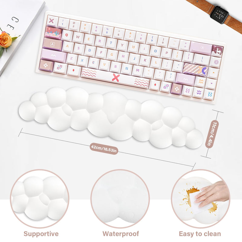 [Australia - AusPower] - Labeol Cloud Keyboard Wrist Rest, 16.5" Extended Wrist Rest Ergonomic Memory Foam with Non-Slip Base for Typing Pain Relief, Office, Gaming, Computer, Laptop, Desk (White) White 