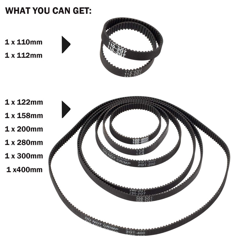 [Australia - AusPower] - PAGOW 8pcs 3D Printer Timing Belt 2GT-6 Closed Loop Rubber Belt 110mm 112mm 122mm 158mm 200mm 280mm 300mm 400mm Width 6mm 8 