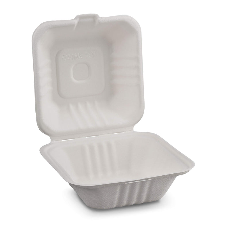 [Australia - AusPower] - Take-out Container Clamshell 6 x 6 inches Molded Fiber Bagasse To Go Food Box with Lock and Tab Closure by MT Products (30 Pieces) 